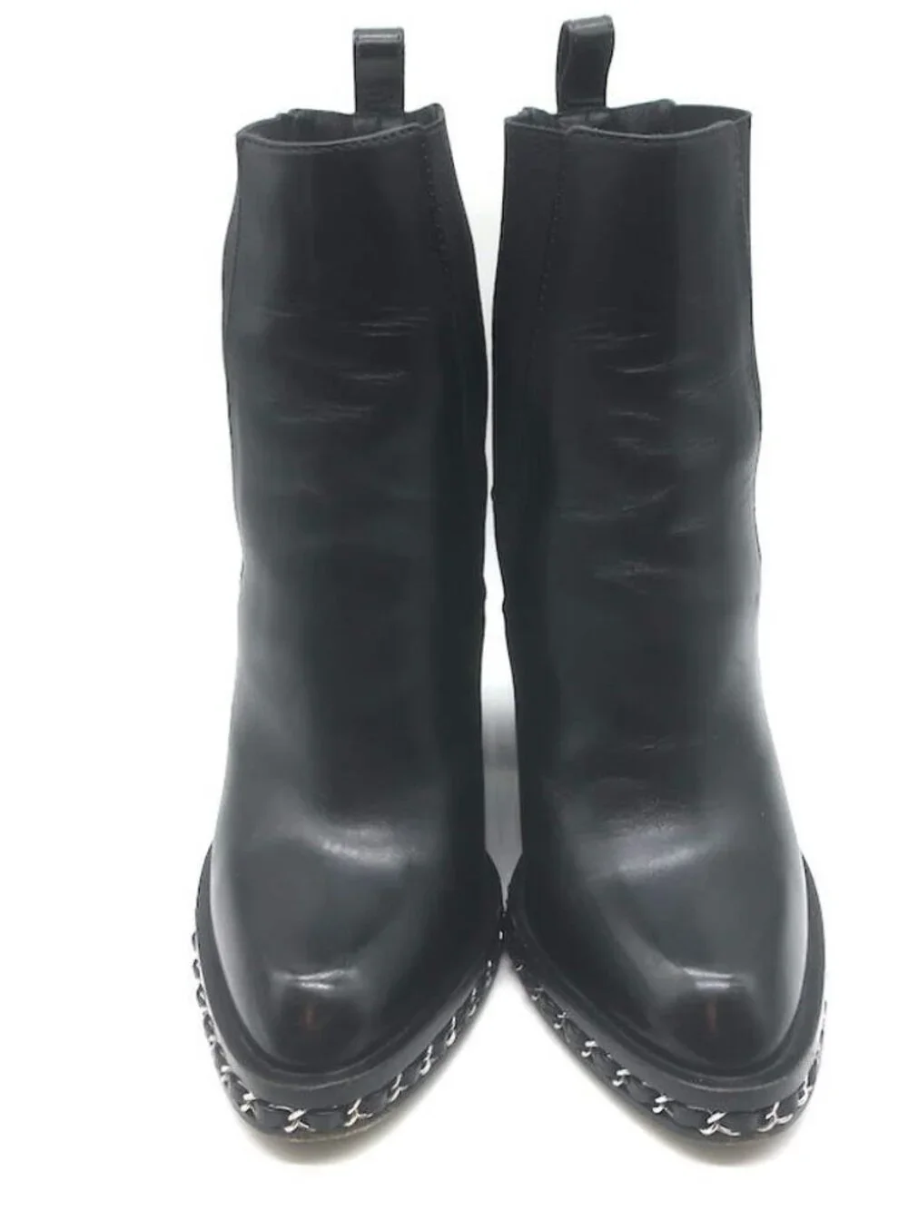 Chanel Chain-Trimmed High Heel Chelsea Boots Black Leather Size 39 - Picture 4 of 16